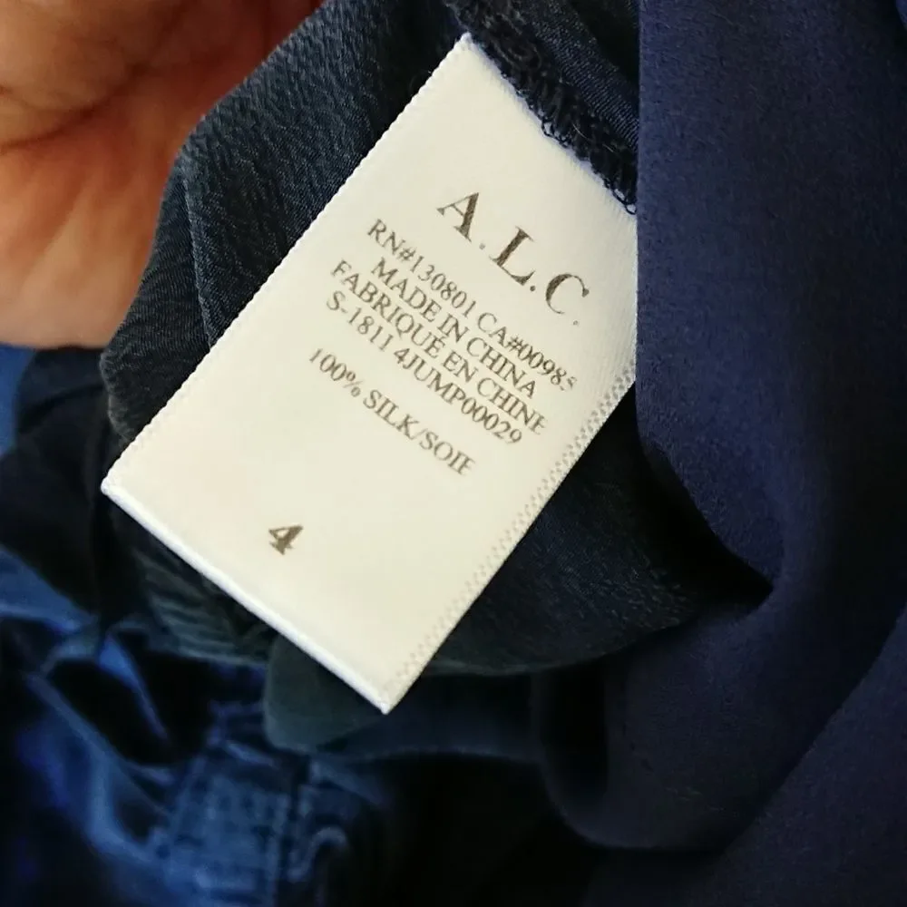 A.L.C. navy blue long sleeve one piece jumpsuit size 4